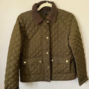 J. Crew Quilted Barn Field Down Jacket Olive Green Sz Small